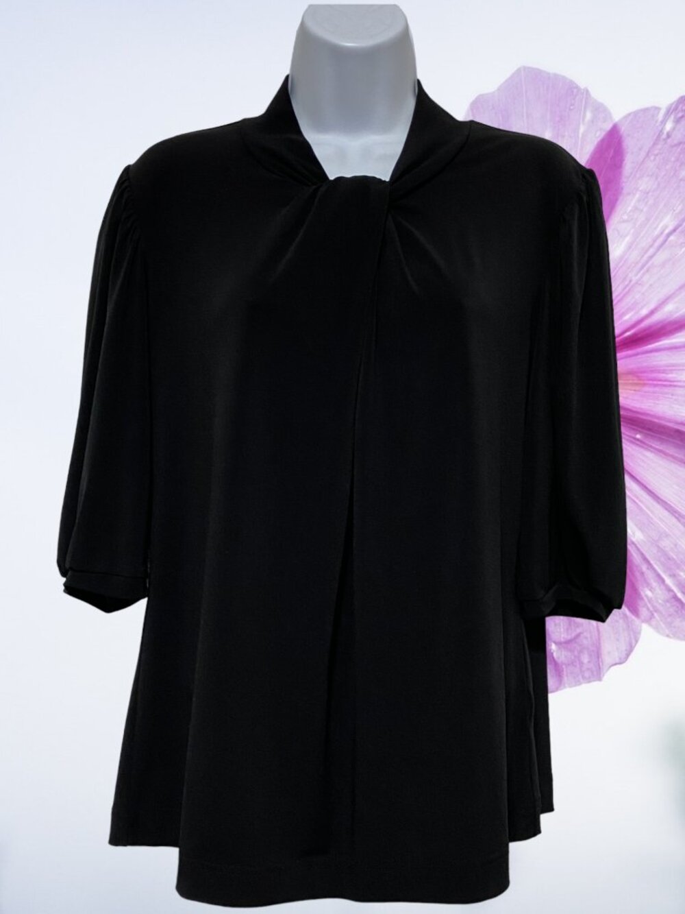 Worthington-Women's Large Black Pullover Top Back Button Keyhole-Light Weight